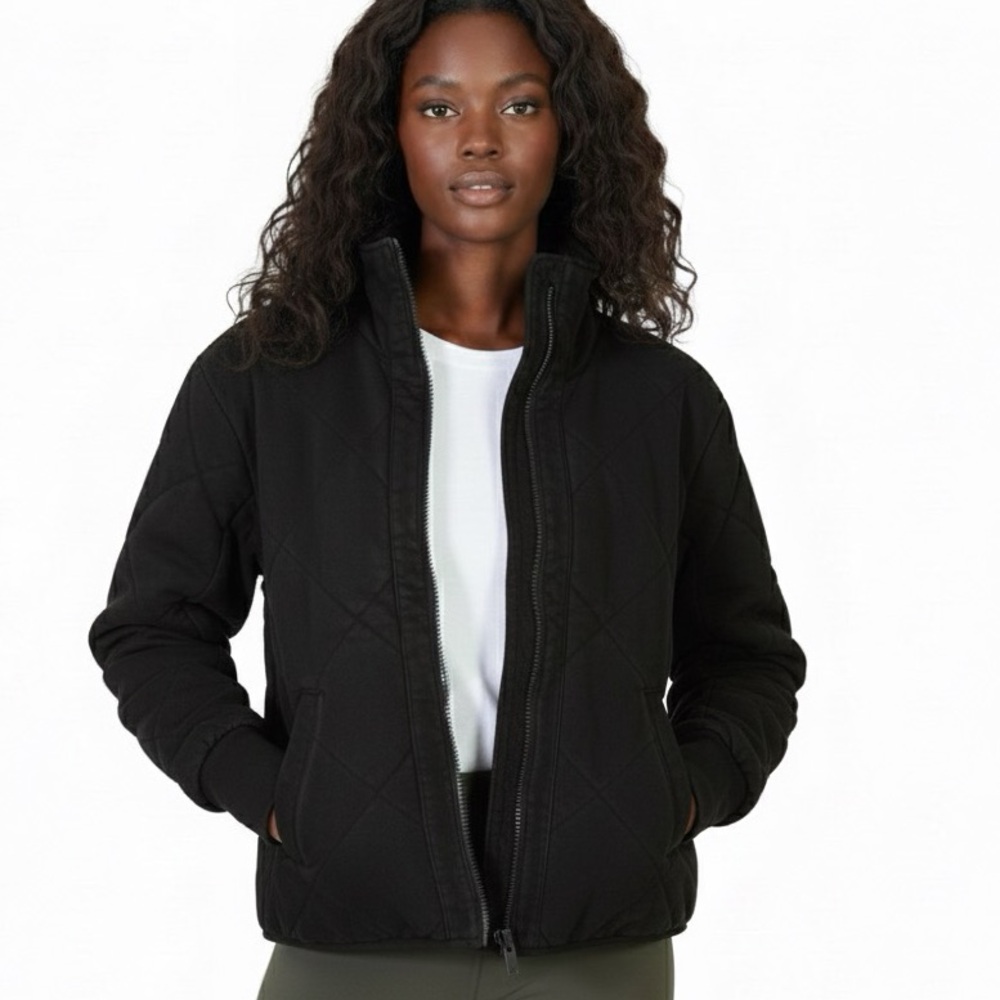 Lululemon Forever Warm Reversible Quilted Zip Jacket Womens 6 Black 100% Cotton‎